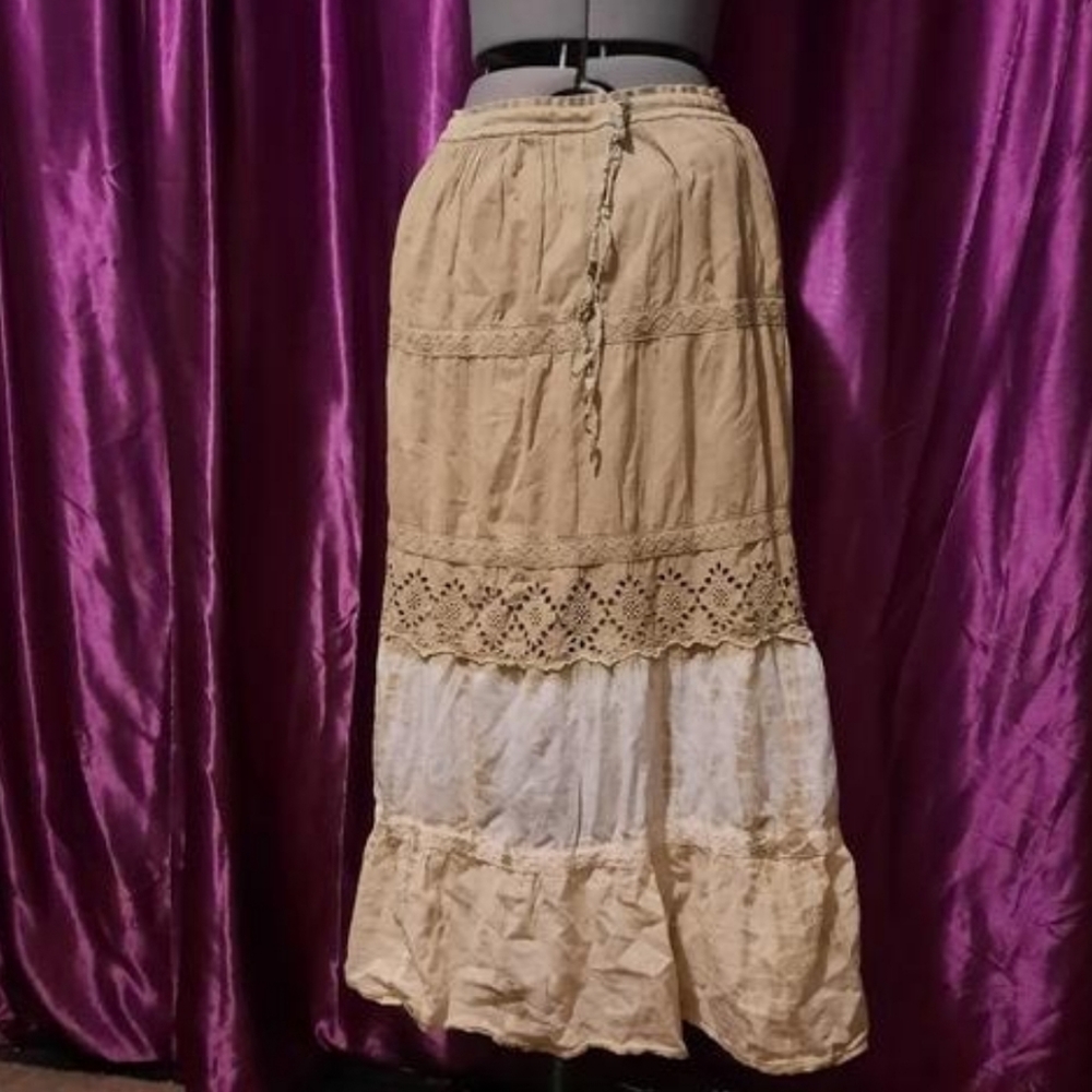 Cute vintage yellow / kaki tye dye tiered maxi skirt. - Picture 2 of 4